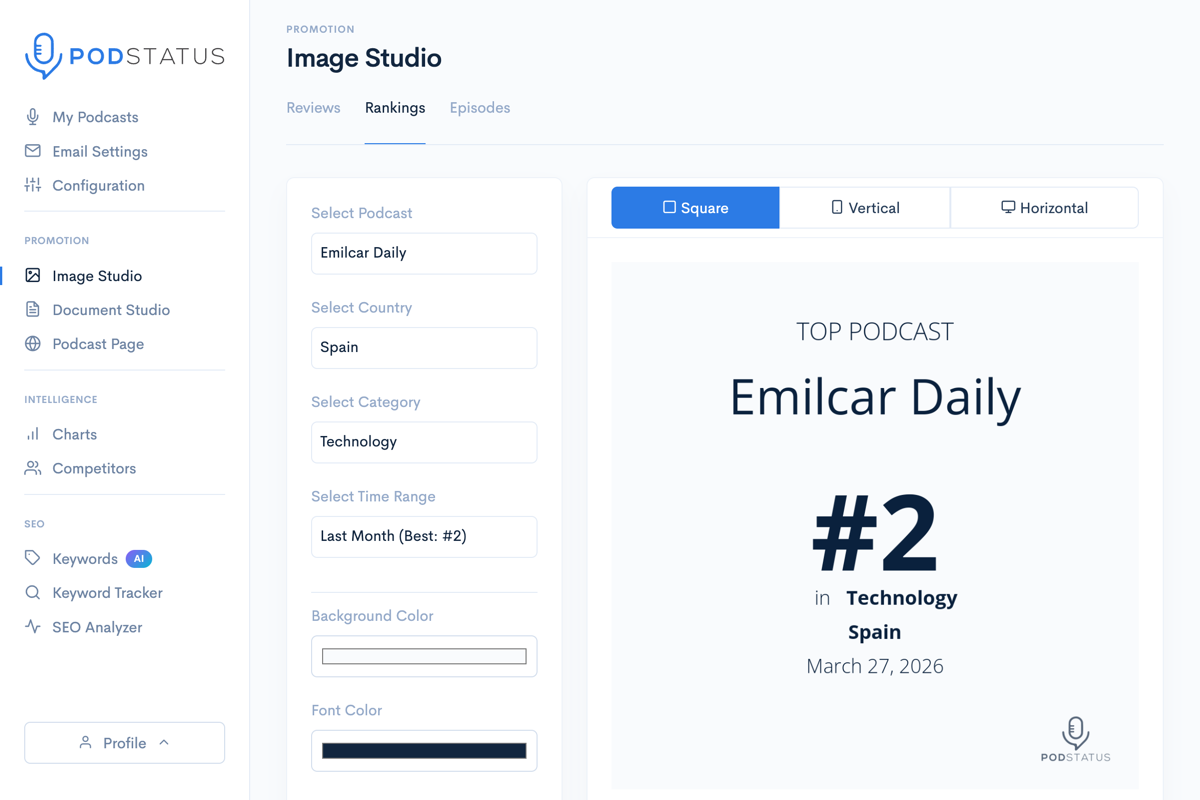 Image Studio editor with template preview and download button